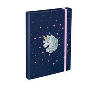 Baagl Heftbox für Schulranzen - Heftmappe A4 für Kinder mit Gummiband und Innenklappen - Sammelmappe, Sammelbox mit Gummizug für Mädchen (Unicorn Gold)