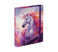 Baagl Heftbox für Schulranzen - Heftmappe A5 für Kinder mit Gummiband und Innenklappen - Sammelmappe, Sammelbox mit Gummizug für Jungen (Wild Unicorn)