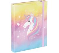 Baagl Heftbox für Schulranzen - Heftmappe A5 für Kinder mit Gummiband und Innenklappen - Sammelmappe, Sammelbox mit Gummizug für Jungen (Regenbogen Einhorn)