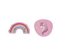 Baagl Klett Patches 2er Set Baaglies für Schulranzen, Rucksack und Gymsack - Motivwelt zur Individualisierung Mädchen - Austauschbare Kinder Badges - Klettflächen Sammelspaß (Regenbogen Einhorn)