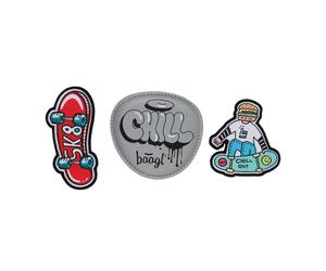 Baagl Klett Patches 3er Set Baaglies für Schulranzen - Chill Skate SK8 | Austauschbare Badges und Kinder Patches für Rucksack oder Gymsack bieten großen Sammelspaß auf Klettflächen für Jungen.