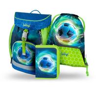 Baagl Schulranzen Jungen 1. Klasse Airy Schultasche Set 3-Teilig - Fussball | Dieser Grundschule Schulrucksack für Kinder und Tornister bietet ergonomisch geformten Rücken für die Schule.