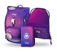 Baagl Schulranzen Jungen 1. Klasse Airy Schultasche Set - Pferd Herz | Der ergonomische Grundschule Schulrucksack für Kinder dient als leichter Tornister Ranzen für die Schule mit Brustgurt.