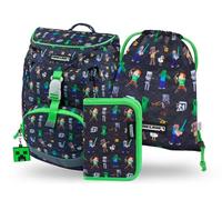 Baagl Schulranzen Jungen für 1. Klasse, Airy Schultasche Set 3-Teilig, Grundschule Schulrucksack für Kinder, Ranzen für Schule, Tornister (Minecraft)