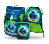 Baagl Schulranzen Jungen für 1. Klasse, Airy Schultasche Set 3-Teilig, Grundschule Schulrucksack für Kinder, Ranzen für Schule, Tornister (Fussball Ball)