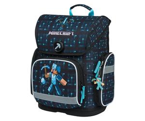 Baagl Schulranzen Jungen Mädchen für 1. Klasse, Ergo Schultasche Grundschule, Leichter Kinder Ranzen Tornister Schulrucksack mit Brustgurt (Minecraft Blue Axe)