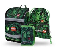 Baagl Schulranzen Jungen Mädchen Set 3 Teilig 21 l - Minecraft Boom | Ergonomischer Schulrucksack und Grundschule Ranzen mit Brustgurt bietet als Zippy Schultasche Platz für Federmäppchen.