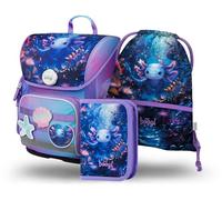 Baagl Schulranzen Jungen Mädchen Set 3 Teilig Ergo Schultasche - Axolotl