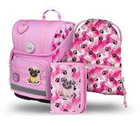 Baagl Schulranzen Jungen Mädchen Set 3 Teilig, Ergo Schultasche für 1. Klasse, Ergonomische Grundschule Ranzen Tornister mit Brustgurt (Pfötchen)