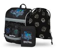 Baagl Schulranzen Jungen Mädchen Set 3 Teilig (Zippy Schultasche für 1. Klasse, Mäppchen, Turnbeutel), Grundschule Ranzen mit Brustgurt, Hüftgurt, Ergonomischer Schulrucksack, 21 l (Harry Potter)