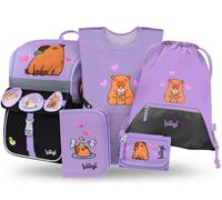 Baagl Schulranzen Jungen Mädchen Set 5 Teilig (Zippy Schultasche für 1. Klasse, Mäppchen, Turnbeutel, Schürze, Brustbeutel), Grundschule Ranzen, Ergonomischer Schulrucksack, 18 l