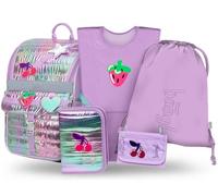 Baagl Schulranzen Jungen Mädchen Set 5 Teilig (Zippy Schultasche für 1. Klasse, Mäppchen, Turnbeutel, Schürze, Brustbeutel), Grundschule Ranzen, Ergonomischer Schulrucksack, 18 l