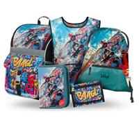 Baagl Schulranzen Jungen Mädchen Set 5 Teilig (Zippy Schultasche für 1. Klasse, Mäppchen, Turnbeutel, Schürze, Brustbeutel), Grundschule Ranzen, Ergonomischer Schulrucksack, 18 l (Skatepark)