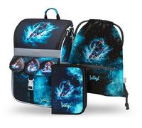 Baagl Schulranzen Jungen Set 3 Teilig Schultasche Zippy 18 l - Eishockey | Ergonomischer Schulrucksack und Grundschule Ranzen Tornister mit Brustgurt für 1. Klasse, Mäppchen und Turnbeutel Set.
