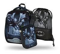 Baagl Schulranzen Jungen Set 3 Teilig, Shelly Hartschalen Schultasche ab 1. Klasse, Ergonomische Grundschule Ranzen mit Brustgurt (Batman Dark City)