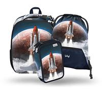 Baagl Schulranzen Jungen Set 3 Teilig Shelly Schultasche - Space Shuttle | Ergonomischer Shelly Schulranzen mit Hartschale, Brustgurt und reflektierenden Elementen für die Grundschule.