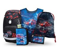 Baagl Schulranzen Jungen Set 5 Teilig (Airy Plus Schultasche für 1. Klasse, Mäppchen, Turnbeutel, Schürze, Brustbeutel), Grundschule Ranzen, Ergonomischer Schulrucksack, 25 l (Lebensretter)