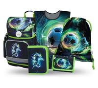 Baagl Schulranzen Jungen Set 5 Teilig (Ergo Schultasche für 1. Klasse, Mäppchen, Turnbeutel, Schürze, Brustbeutel), Grundschule Ranzen, Ergonomischer Schulrucksack, 19 l (Football Player)