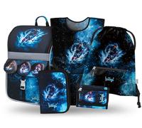 Baagl Schulranzen Jungen Set 5 Teilig (Zippy Schultasche für 1. Klasse, Mäppchen, Turnbeutel, Schürze, Brustbeutel), Grundschule Ranzen, Ergonomischer Schulrucksack, 18 l (Eishockey)