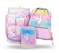 Baagl Schulranzen Mädchen Airy Schultasche Set 3-Teilig - Rainbow Unicorn | Der Grundschule Schulrucksack für Kinder und Tornister als Ranzen für Schule sind optimal für die 1. Klasse geeignet.