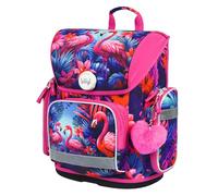 Baagl Schulranzen Mädchen für 1. Klasse, Ergo Schultasche Grundschule, Leichter Kinder Ranzen Tornister Schulrucksack mit Brustgurt (Flamingos)