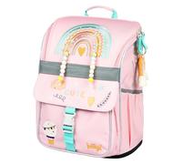 Baagl Schulranzen Mädchen für 1. Klasse - Ergonomische Schultasche für Kinder - Schulrucksack mit Brustgurt - Grundschule Ranzen Tornister (Regenbogen Rosa)