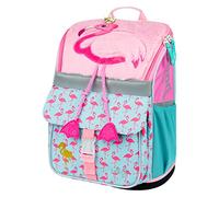 Baagl Schulranzen Mädchen für 1. Klasse - Ergonomische Schultasche für Kinder - Schulrucksack mit Brustgurt - Grundschule Ranzen Tornister (Flamingo)