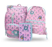 Baagl Schulranzen Mädchen Set 3 Teilig (Airy Schultasche für 1. Klasse, Mäppchen, Turnbeutel), Grundschule Ranzen, Ergonomischer Schulrucksack Vorschule - 16,5 l (Minecraft Panda)
