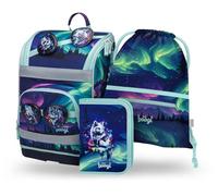 Baagl Schulranzen Mädchen Set 3 Teilig Schultasche 21 l - Polarlicht | Ergonomischer Schulrucksack und Grundschule Ranzen für 1. Klasse mit Brustgurt und Hüftgurt enthält Mäppchen und Turnbeutel.