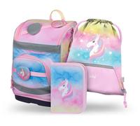 Baagl Schulranzen Mädchen Set 3 Teilig Zippy 21 l - Regenbogen Einhorn