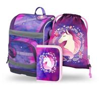 Baagl Schulranzen Mädchen Set 3 Teilig Zippy Schulrucksack 21 l - Pferd | Schultasche für die 1. Klasse und Grundschule Ranzen mit Brustgurt, Hüftgurt, Mäppchen und Turnbeutel im Set für Kinder.