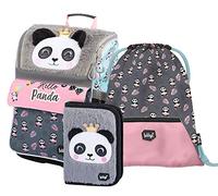Baagl Schulranzen Mädchen Set 3 Teilig - Zippy Schultasche für 1. Klasse - Grundschule Ranzen Tornister mit Brustgurt - Ergonomischer Schulrucksack (Panda Neu)