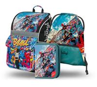 Baagl Schulranzen Mädchen Set 3 Teilig (Zippy Schultasche für 1. Klasse, Mäppchen, Turnbeutel), Grundschule Ranzen Tornister mit Brustgurt, Ergonomischer Schulrucksack, 18 l (Skatepark)