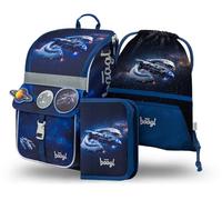 Baagl Schulranzen Mädchen Set 3 Teilig (Zippy Schultasche für 1. Klasse, Mäppchen, Turnbeutel), Grundschule Ranzen Tornister mit Brustgurt, Ergonomischer Schulrucksack, 18 l (Space Ship)