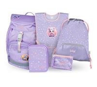 Baagl Schulranzen Mädchen Set 5 Teilig (Airy Schultasche für 1. Klasse, Mäppchen, Turnbeutel, Schürze, Brustbeutel), Grundschule Ranzen, Ergonomischer Schulrucksack, 16,5 l (Lieblingstiere)