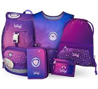 Baagl Schulranzen Mädchen Set 5 Teilig (Airy Schultasche für 1. Klasse, Mäppchen, Turnbeutel, Schürze, Brustbeutel), Grundschule Ranzen, Ergonomischer Schulrucksack, 16,5 l (Pferd Herz)