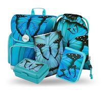 Baagl Schulranzen Mädchen Set 5 Teilig, Ergo Schultasche ab 1. Klasse, Ergonomische Grundschule Ranzen mit Brustgurt (Butterfly)