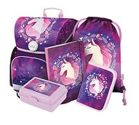 Baagl Schulranzen Mädchen Set 5 Teilig, Ergo Schultasche ab 1. Klasse, Ergonomische Grundschule Ranzen mit Brustgurt (Pferd)