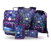 Baagl Schulranzen Mädchen Set 5 Teilig (Ergo Schultasche für 1. Klasse, Mäppchen, Turnbeutel, Schürze, Brustbeutel), Grundschule Ranzen, Ergonomischer Schulrucksack, 19 l (Jungle Panda)