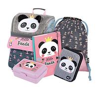 Baagl Schulranzen Mädchen Set 5 Teilig - Schultasche ab 1. Klasse - Grundschule Ranzen mit Brustgurt - Ergonomischer Schulrucksack (Panda)