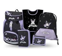 Baagl Schulranzen Mädchen Set 5 Teilig Schultasche Airy - Kuromi Fortune | Ergonomischer Schulrucksack und Grundschule Ranzen für die 1. Klasse mit 16,5 l bietet Mäppchen, Schürze und Brustbeutel.