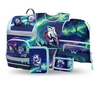 Baagl Schulranzen Mädchen Set 5 Teilig (Zippy Schultasche für 1. Klasse, Mäppchen, Turnbeutel, Schürze, Brustbeutel), Grundschule Ranzen, Ergonomischer Schulrucksack, 21 l (Polarlicht)