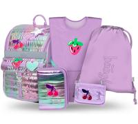 BAAGL Schulranzen Zippy Lavender: Set 5 Teilig, Schulranzen, Mäppchen, Turnbeutel, Schürze & Geldbörse