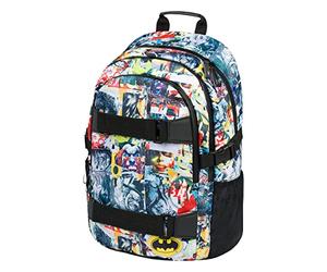 Baagl Schulrucksack für Jungen Mädchen Teenager - Skateboard Rucksack - Kinderrucksack mit Laptopfach und Brustgurt für Schule (Batman Comics)