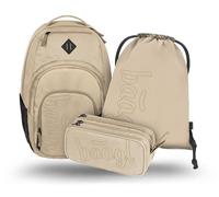 Baagl Schulrucksack Set 3 Teilig, Ergonomischer Großer Rucksack mit Kühlfach für Jungen Mädchen Teenager, Grundschule Ranzen mit Brustgurt und Laptopfach, Daypack 35 l (Beige)