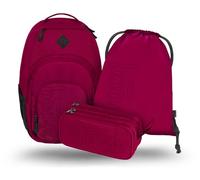 Baagl Schulrucksack Set 3 Teilig, Ergonomischer Großer Rucksack mit Kühlfach für Jungen Mädchen Teenager, Grundschule Ranzen mit Brustgurt und Laptopfach, Daypack 35 l (Ruby)