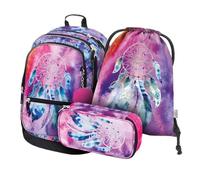 Baagl Schulrucksack Set 3 Teilig, Schultasche ab 3. Klasse, Grundschule Ranzen mit Brustgurt, Ergonomischer Schulranzen (Traumfänger)