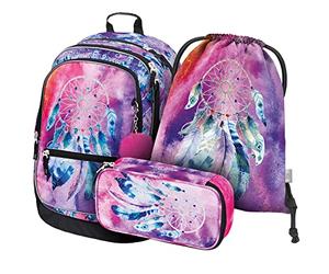 Baagl Schulrucksack Set 3 Teilig, Schultasche für Grundschule Volksschule, Grundschule Ranzen mit Brustgurt, Ergonomischer Schulranzen (Traumfänger)