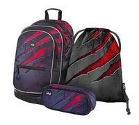Baagl Schulrucksack Set 3 Teilig Schultasche Grundschule - Volcano 3 | Ergonomischer Schulrucksack im 3-teiligen Set mit Brustgurt ideal für die Grundschule und Volksschule.
