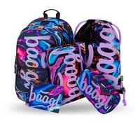 Baagl Schulrucksack Set 5 Teilig für Mädchen, Schultasche ab 3. Klasse, Grundschule Ranzen mit Brustgurt, Ergonomischer Schulranzen (Marble)